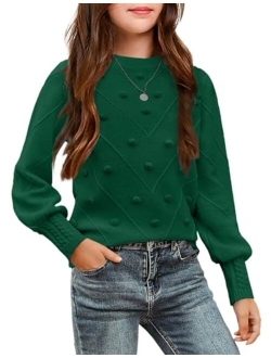 Kid Girls Crew Neck Lantern Sleeve Sweater Cute Jumper Top Pullover Outwear 5-13Years