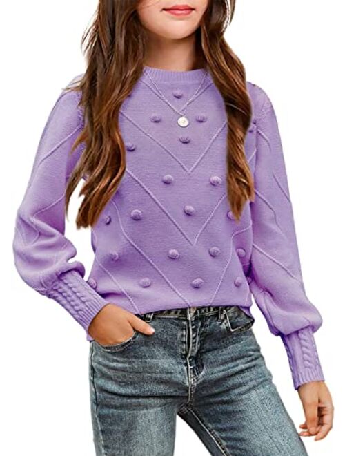 Arshiner Kid Girls Crew Neck Lantern Sleeve Sweater Cute Jumper Top Pullover Outwear 5-13Years