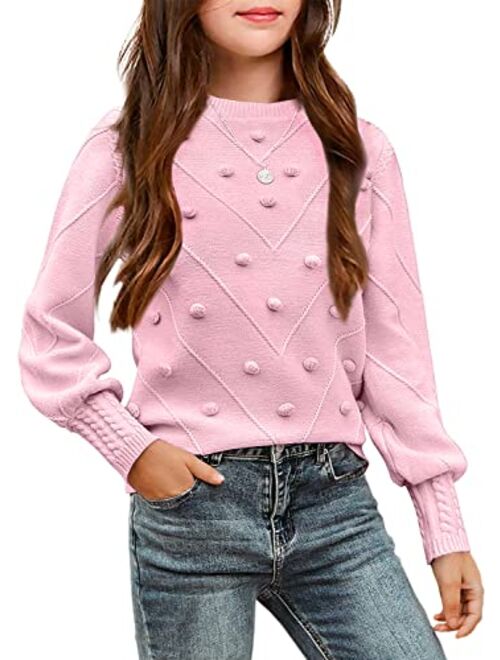 Arshiner Kid Girls Crew Neck Lantern Sleeve Sweater Cute Jumper Top Pullover Outwear 5-13Years