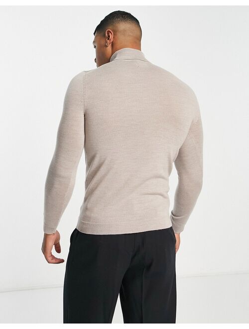 ASOS DESIGN muscle fit premium merino wool sweater in dusty blue