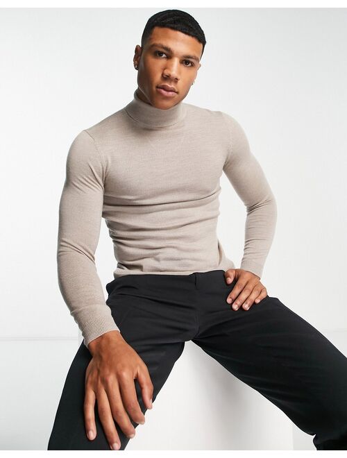 ASOS DESIGN muscle fit premium merino wool sweater in dusty blue