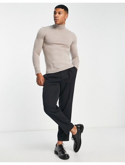 ASOS DESIGN muscle fit premium merino wool sweater in dusty blue