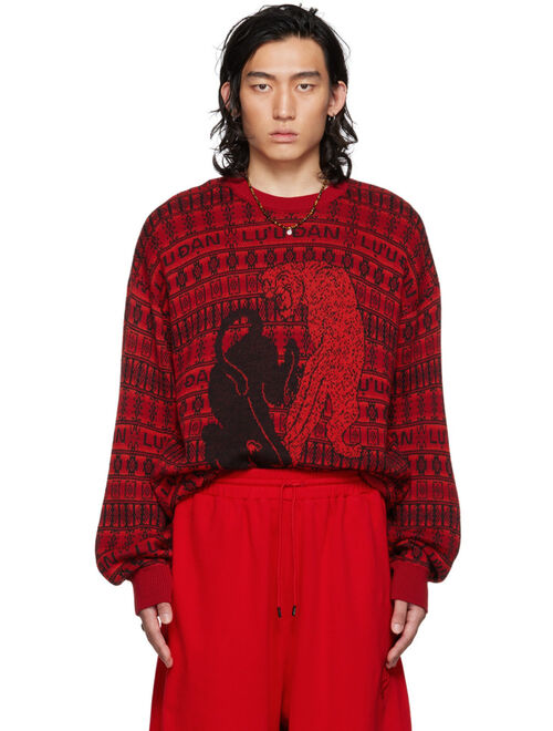 LU'U DAN Red & Black Jacquard Leopards Sweater