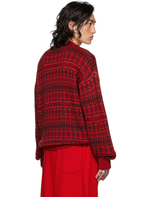 LU'U DAN Red & Black Jacquard Leopards Sweater