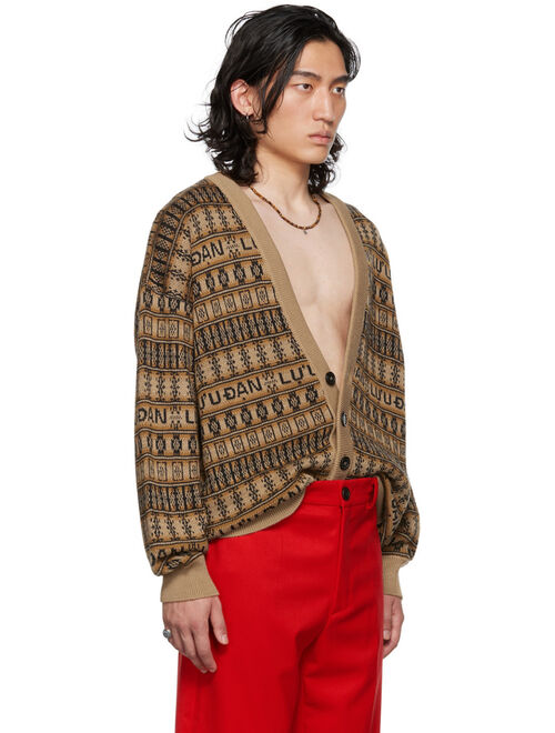 LU'U DAN Tan & Black Jacquard Leopards Cardigan