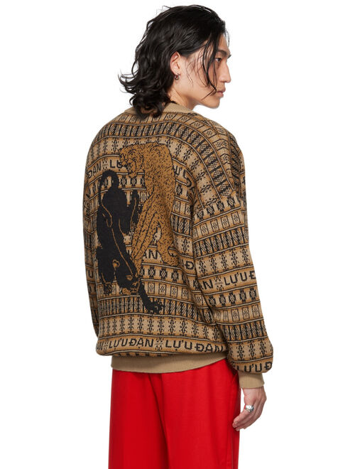 LU'U DAN Tan & Black Jacquard Leopards Cardigan