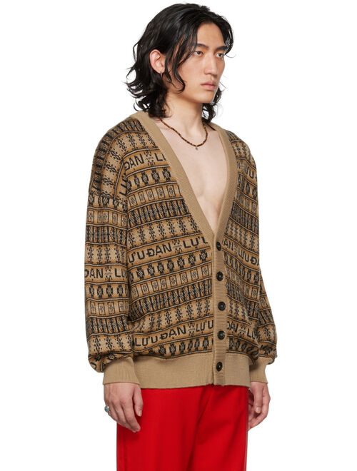 LU'U DAN Tan & Black Jacquard Leopards Cardigan