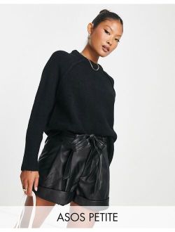 ASOS Petite ASOS DESIGN Petite oversized crew neck sweater in black