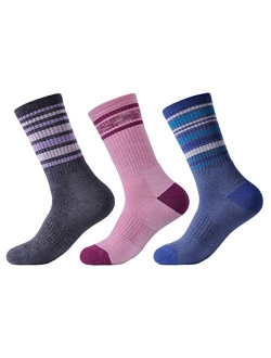 SOLAX Merino Wool Hiking & Walking Socks for Women Crew Trekking, Outdoor, Cushioned, Breathable 3 Pack