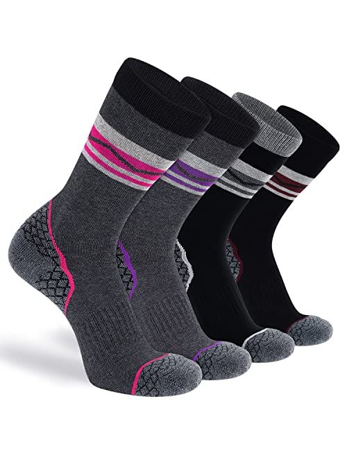 CS CELERSPORT 4 Pack Women's Merino Wool Hiking Socks Cushioned Warm Thermal Winter Boot Socks