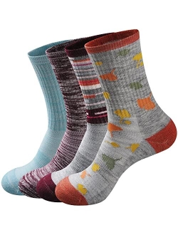 GKX Women's Cozy Merino Wool Hiking Cushion Crew Socks 4 Pairs