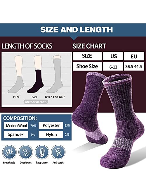 Buy Anlisim Merino Wool Hiking Socks for Women Thermal Winter Warm Boot ...