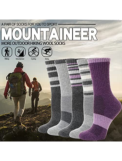 EBMORE Womens Merino Wool Hiking Socks Thermal Warm Winter Boot Crew Cushion Work Gift Socks 5 Pairs