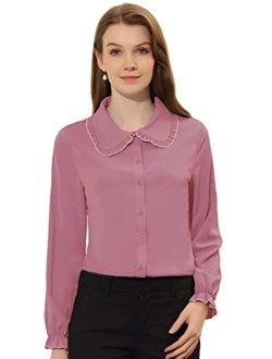 Peter Pan Collar for Women's Sweet Ruffle Long Sleeves Button Up Shirt