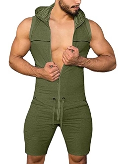 Panegy Men's Workout Tracksuit Jumpsuit Sleeveless One Piece Romper Work Athletic Onesie Plus Size