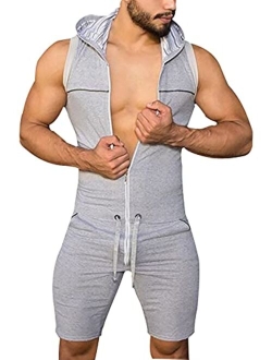 Panegy Men's Workout Tracksuit Jumpsuit Sleeveless One Piece Romper Work Athletic Onesie Plus Size