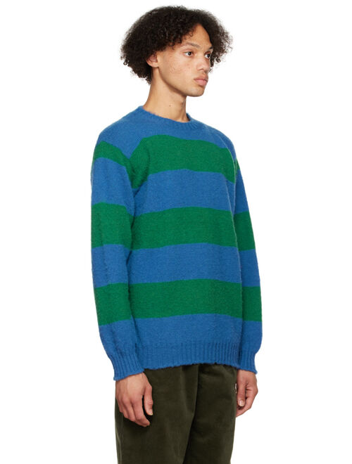 HOWLIN' Blue & Green Shaggy Bear Chunky Stripes Sweater