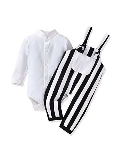 Unutiylo Baby Boys Clothes for Gentleman Outfits,Toddler Overalls Baby Suspender Pants and Bodysuit Romper