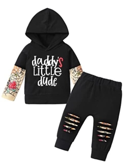 Agapeng Toddler Baby Boy Clothes Long Sleeve Hoodie Sweatsuit Letter Print Sweatshirt Ripped Pants Fall Winter Outfits Set