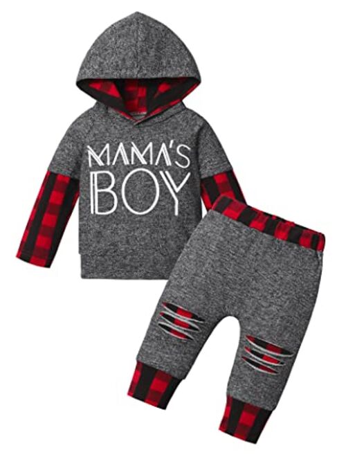 Agapeng Toddler Baby Boy Clothes Long Sleeve Hoodie Sweatsuit Letter Print Sweatshirt Ripped Pants Fall Winter Outfits Set