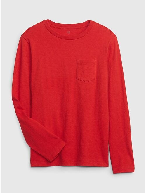 Gap Kids 100% Organic Cotton Solid Crew Neck Long Sleeve Plus Size Pocket T-Shirt