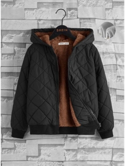 Boys Teddy Lined Hooded Argyle Quilted Coat