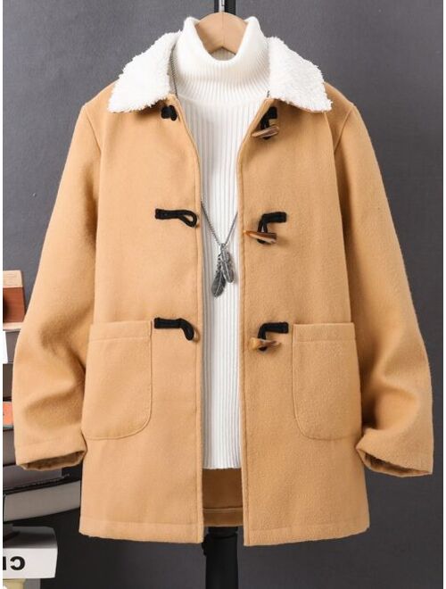 Shein Boys 1pc Borg Collar Duffle Overcoat