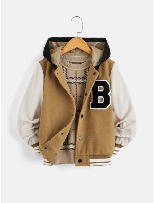 SHEIN Boys 1pc Letter Patch Detail Two Tone Hooded Jacket