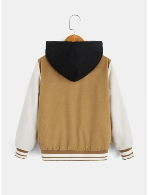 SHEIN Boys 1pc Letter Patch Detail Two Tone Hooded Jacket