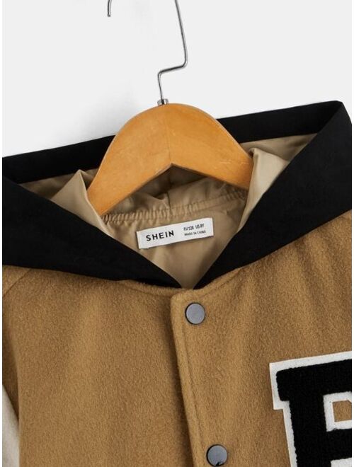 SHEIN Boys 1pc Letter Patch Detail Two Tone Hooded Jacket