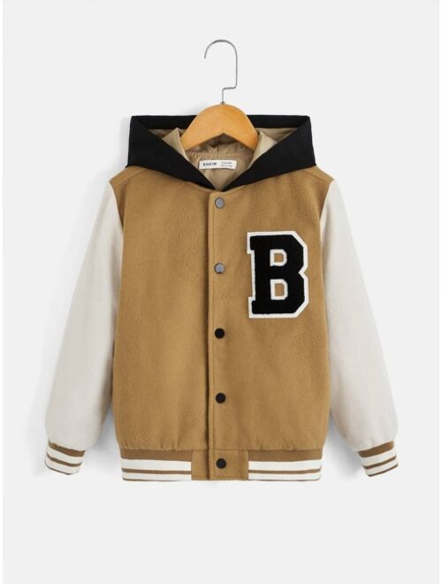 SHEIN Boys 1pc Letter Patch Detail Two Tone Hooded Jacket