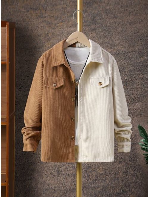 Shein Boys Two Tone Corduroy Coat Without Tee