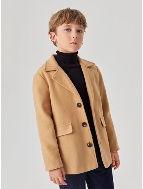 SHEIN Boys Lapel Neck Flap Detail Overcoat