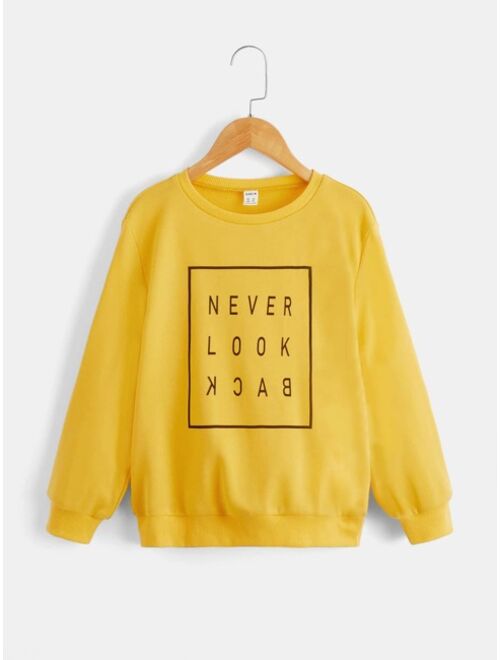 SHEIN Boys Slogan Graphic Pullover