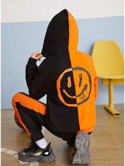 Boys Two Tone Cartoon Graphic Drop Shoulder Hoodie