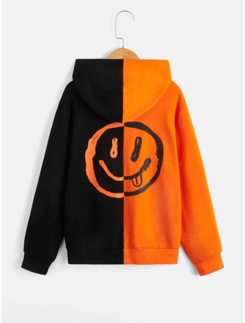 SHEIN Boys Two Tone Cartoon Graphic Drop Shoulder Hoodie