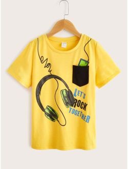 Boys Slogan Earphone Print Tee