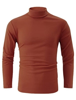 jonivey Mens Basic Turtleneck Long Sleeve Solid Casual Knitted T-Shirt Pullover Tops