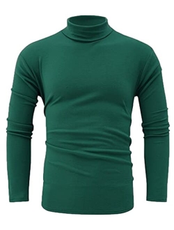 jonivey Mens Basic Turtleneck Long Sleeve Solid Casual Knitted T-Shirt Pullover Tops