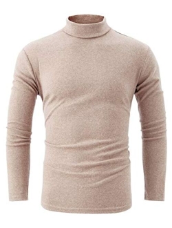 jonivey Mens Basic Turtleneck Long Sleeve Solid Casual Knitted T-Shirt Pullover Tops