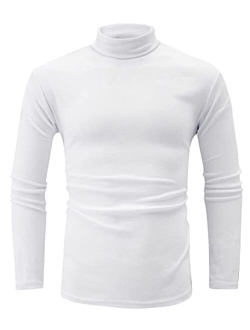 jonivey Mens Basic Turtleneck Long Sleeve Solid Casual Knitted T-Shirt Pullover Tops