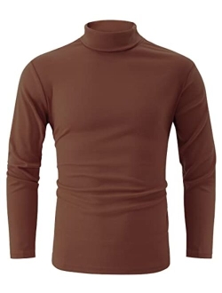 jonivey Mens Basic Turtleneck Long Sleeve Solid Casual Knitted T-Shirt Pullover Tops