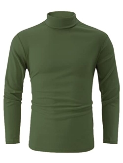 jonivey Mens Basic Turtleneck Long Sleeve Solid Casual Knitted T-Shirt Pullover Tops