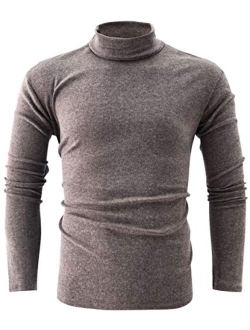 jonivey Mens Basic Turtleneck Long Sleeve Solid Casual Knitted T-Shirt Pullover Tops