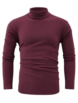 jonivey Mens Basic Turtleneck Long Sleeve Solid Casual Knitted T-Shirt Pullover Tops