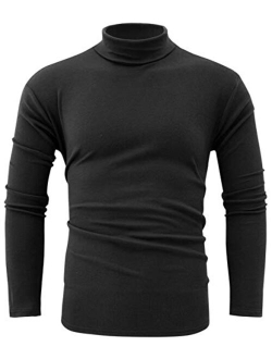 jonivey Mens Basic Turtleneck Long Sleeve Solid Casual Knitted T-Shirt Pullover Tops