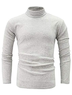 jonivey Mens Basic Turtleneck Long Sleeve Solid Casual Knitted T-Shirt Pullover Tops