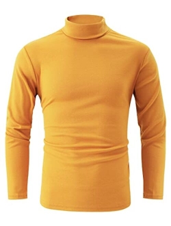 jonivey Mens Basic Turtleneck Long Sleeve Solid Casual Knitted T-Shirt Pullover Tops