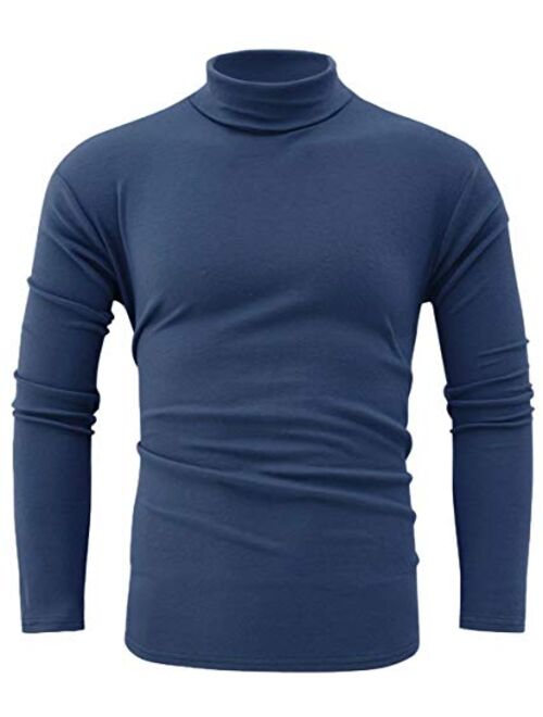 jonivey Mens Basic Turtleneck Long Sleeve Solid Casual Knitted T-Shirt Pullover Tops