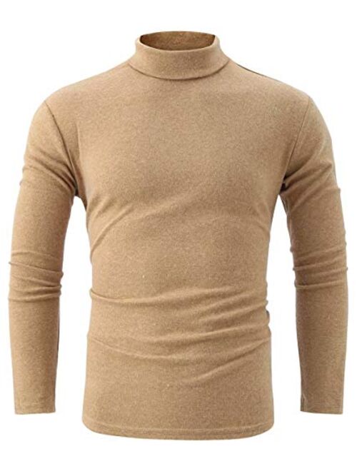 jonivey Mens Basic Turtleneck Long Sleeve Solid Casual Knitted T-Shirt Pullover Tops